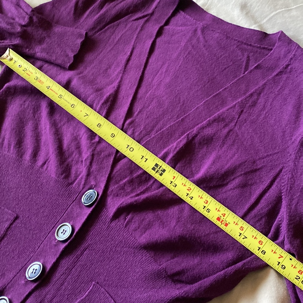 Long-sleeve Cardigan with Bishop Sleeves, 4 button closure and pockets - Purple - Picture 6 of 8